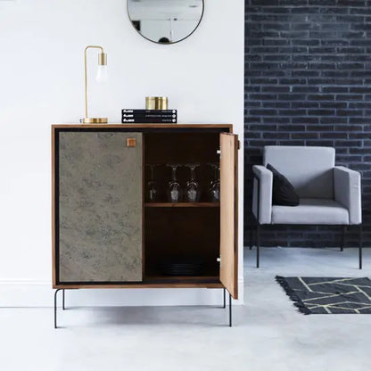 Acacia Wood Two Door and One Drawer inside Jarrah Bar Cabinet. 