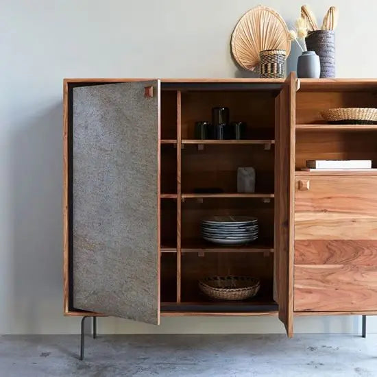 Inside pictures of wooden sideboard.