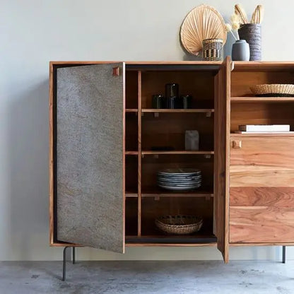 Inside pictures of wooden sideboard.
