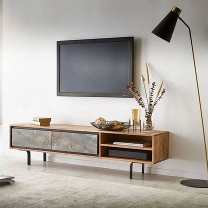Acacia Wood Two Door and Two Shelf Sleek look jarrah tvc.
