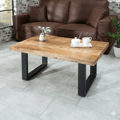 Industrial design Rectangular medium size Jett coffee Table Made in Solid mango wood and metal frame.  