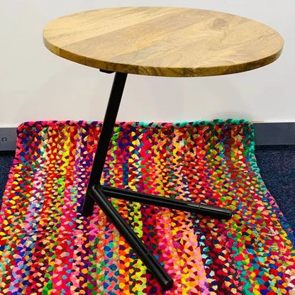 Wooden Top and Metal Legs Kayra Round Side Table. 