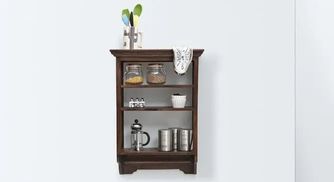 Wooden Three open compartments and one towel hanging rod Kitchen wall rack. 