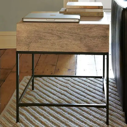 One Drawer Kuku End Table Made in Solid Mango Wood and Metal Frame. 