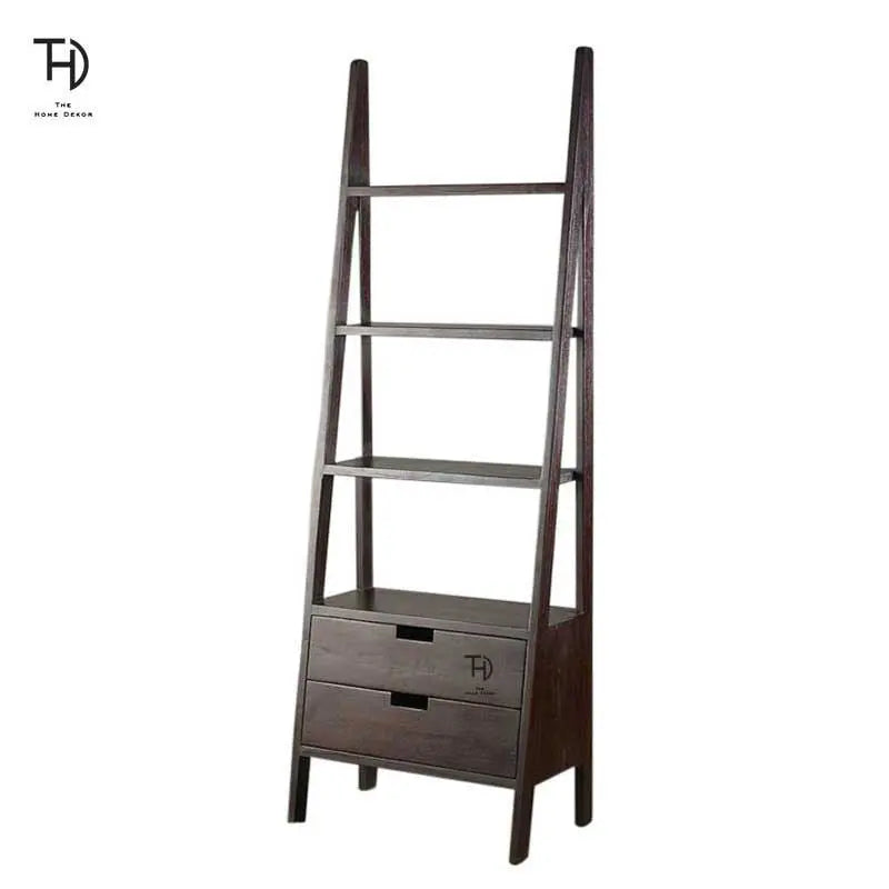 Solid wood ladder with four shelf and two drawers.