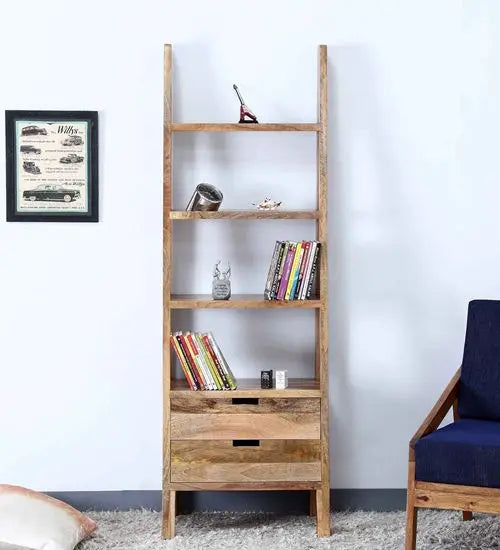 Two Drawer and Four Open Shelf LadWing Natural Bookcase Used in Keeps and Other Study Material in one Place Also Keeps Decorative item.   