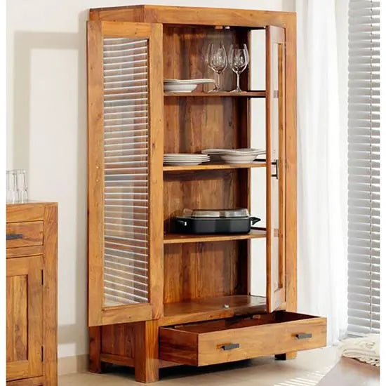 Simple/straight line Crockery cabinet online with glass door