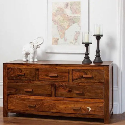 Solid Sheesham Wood Latin 6 Drawer Chest. 