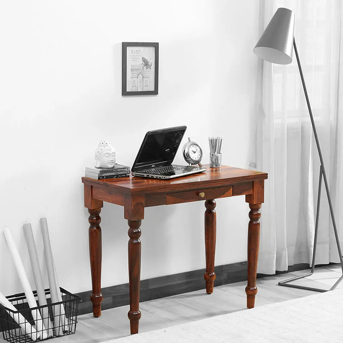 Sheesham wood One drawer carving legs Lazer Study Table for students. 