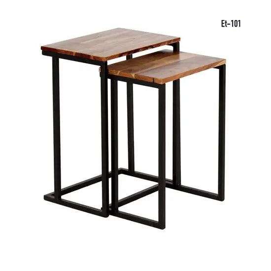 Leo Nesting Stool Set 2 Pcs Made in Solid Mango Wood and Metal Frame. Also used in Sofa Side table. 