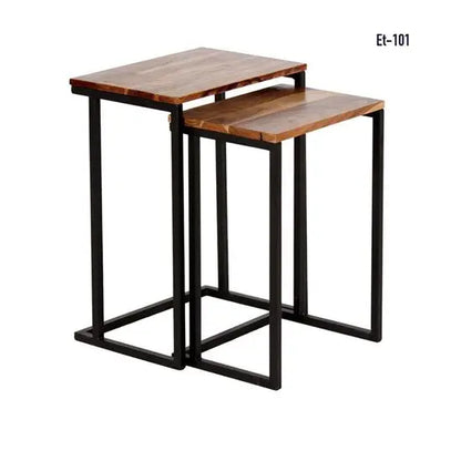 Leo Nesting Stool Set 2 Pcs Made in Solid Mango Wood and Metal Frame. Also used in Sofa Side table. 