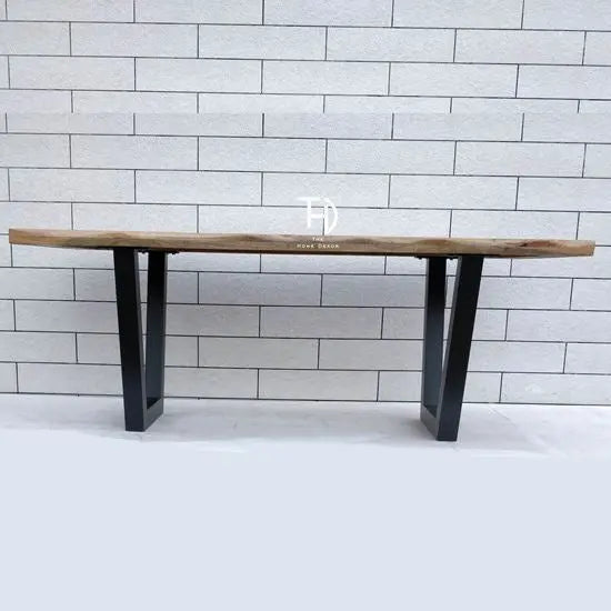Solid Wood Rectangle Shaped live edge eight Seater dining Table with Metal Legs. 