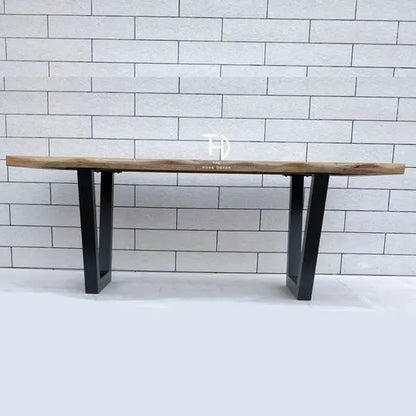 Solid Wood Rectangle Shaped live edge eight Seater dining Table with Metal Legs. 