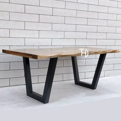 Mango Wood Rectangle Shaped live edge eight Seater dining Table with Metal Legs. 