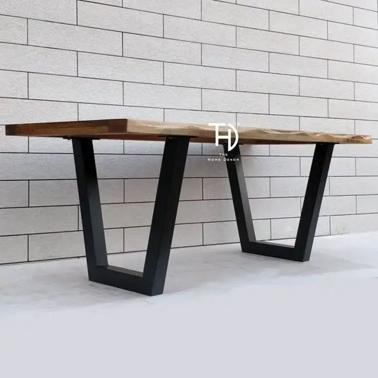 Solid Mango Wood Rectangle Shaped live edge eight Seater dining Table with Metal Legs. 