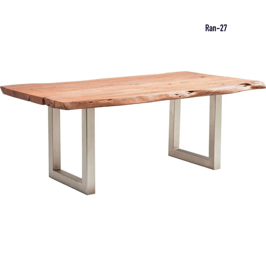 Wooden live edge dining table with metal legs. 
