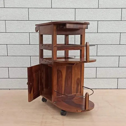 Solid Sheesham Wood One Door and One Drawer Logan Bar Cabinet.