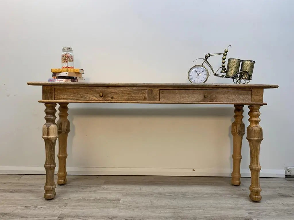 Solid wood Two drawer long top four carving leg Lowe console table.