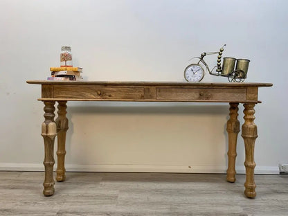Solid wood Two drawer long top four carving leg Lowe console table.