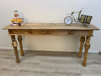 Wooden Two drawer long top four carving leg Lowe console table.