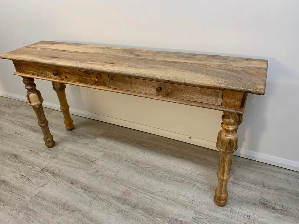 Solid wood Two drawer long top four carving leg Lowe console table.