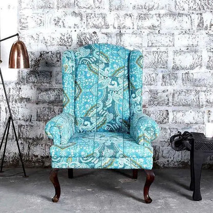 traditional design and modern comfort Maharaja wing chair with katha fabric.