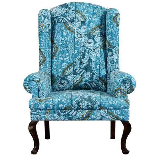 Made with a sturdy sheesham wood structure and adorned with beautifully handcrafted katha pejali fabric Maharaja  wing chair. 