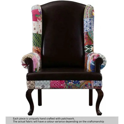Sheesham wood Maharaja wing chair with mix fabric in walnut finish. 