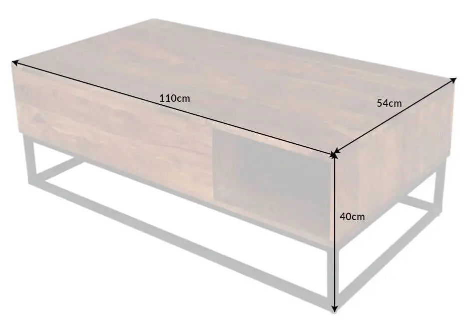 Solid wood and Metal frame one side shelf Makassar Lift Top Coffee Table. 