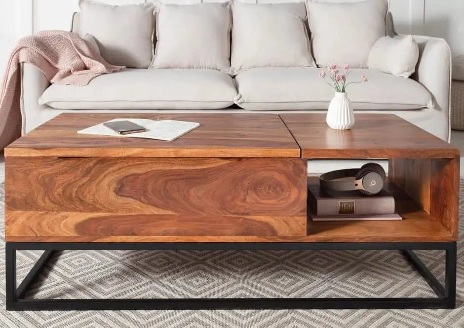 Solid wood and Metal frame Makassar Lift Top Coffee Table. 