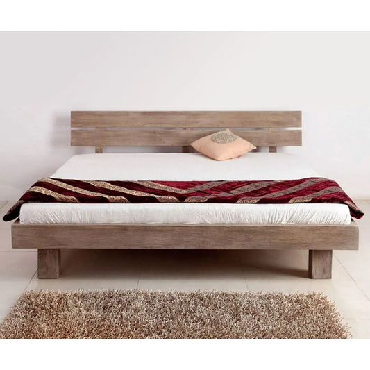 Solid Wood Two Panel in Headboard Mango Simple Bed. 
