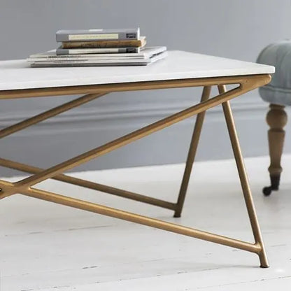 Banswara white marble and metal base Marbi coffee table white. 