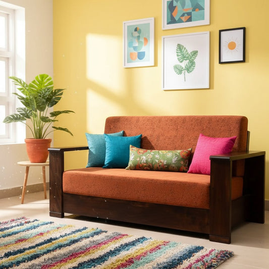 Solid Wood Magzine Sofa With Side Magzine Rack Massive Wooden Sofa Set.