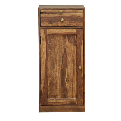 Solid sheesham wood one door and one drawer meeg bar cabinet natural. 
