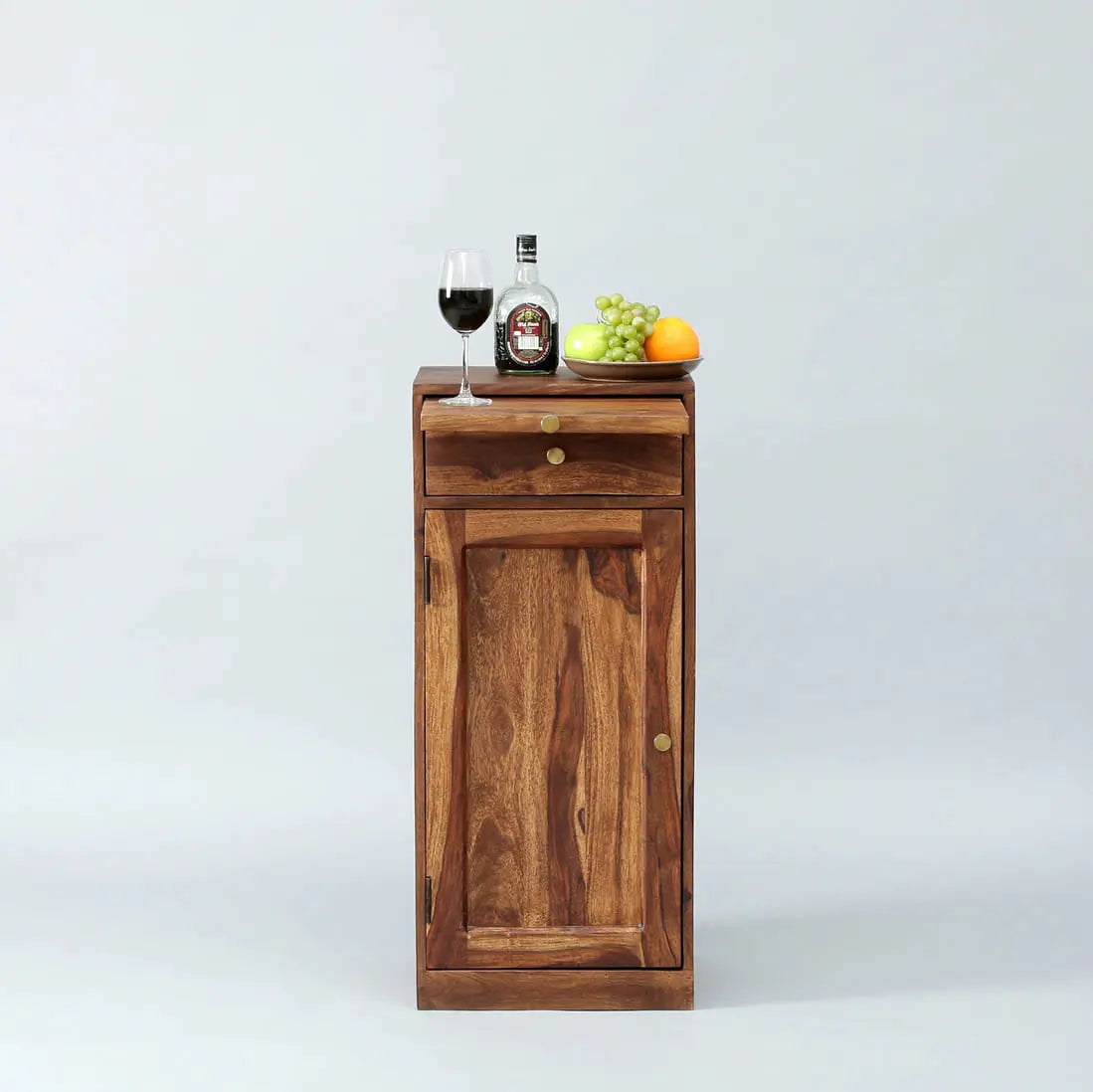 Solid wood one door and one drawer meeg bar cabinet natural. 