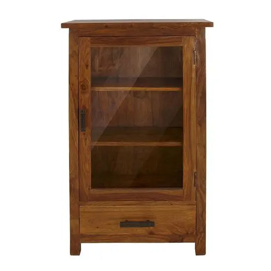 Solid Sheesham Wood One Door One Drawer Megan Almira Natural.  