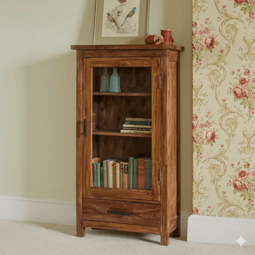One Door One Drawer Megan Almira Natural Made in Solid Sheesham Wood. 