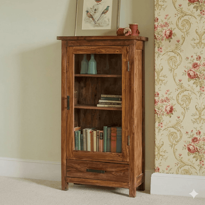 One Door One Drawer Megan Almira Natural Made in Solid Sheesham Wood. 