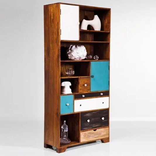 Solid Wood Two Door Six Drawer and Open Shelf Meij Bookcase. Used For Keeps Important Items and Decorative Items.  