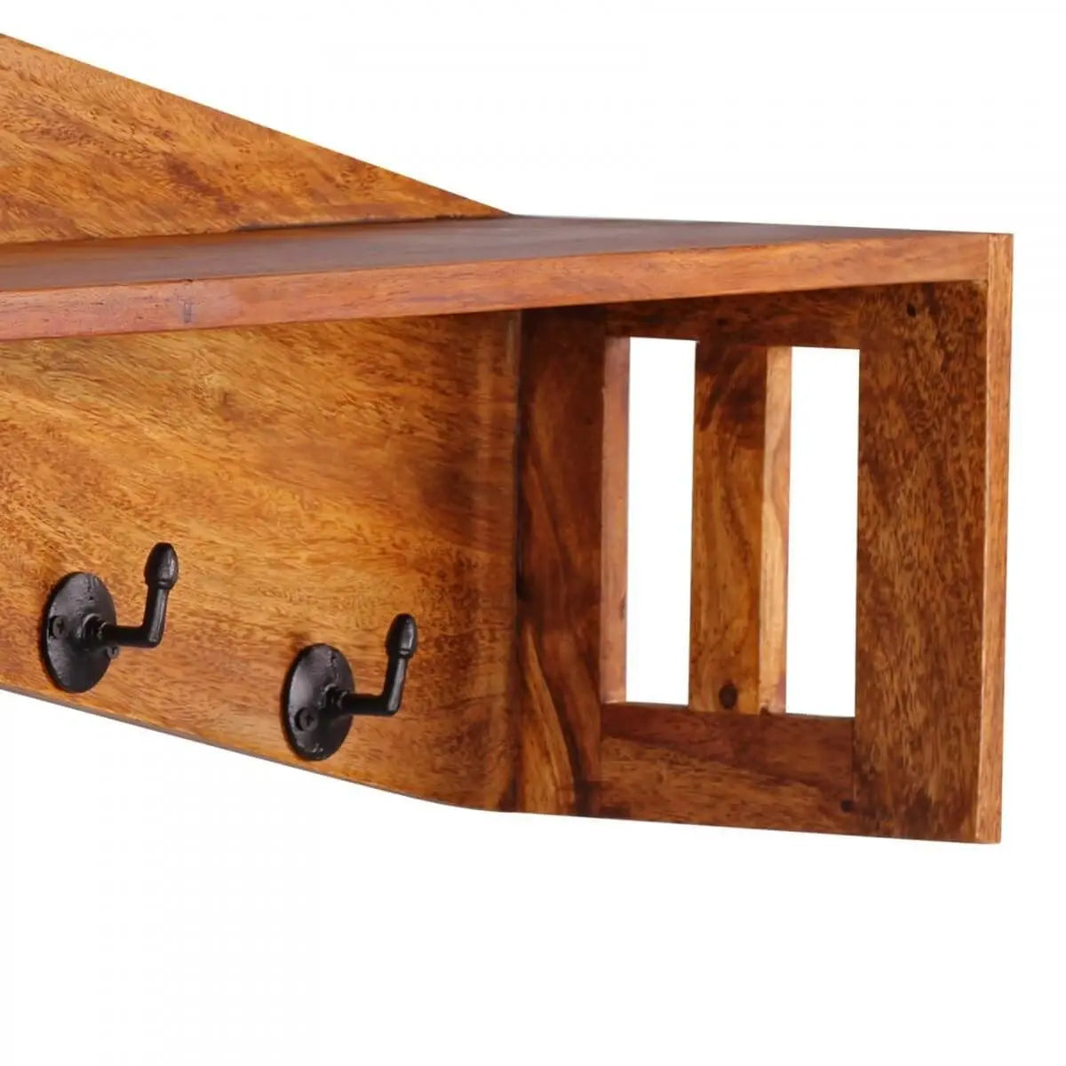 Sheesham wood shelf with four hooks Mendel shelf with hooks. 