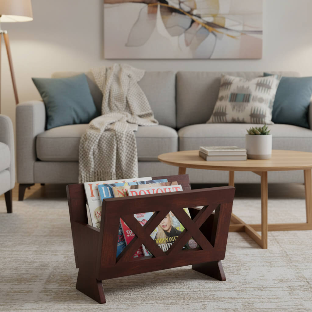 Mika Magazine Rack Made in Solid Mango Wood.