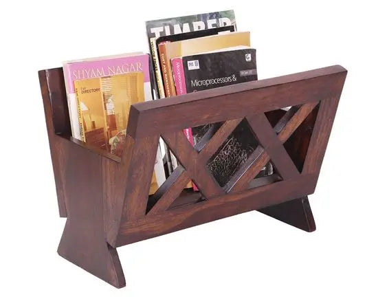 Solid Wood Side X Design Mika Magazine Rack. 