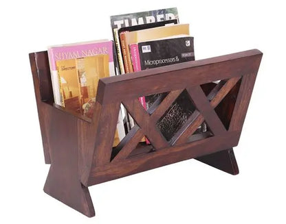 Solid Wood Side X Design Mika Magazine Rack. 