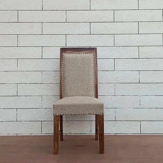 Solid Sheesham Wood and Full upholstered Mira Dining Chair in Natural Finish with Jute Fabric. 