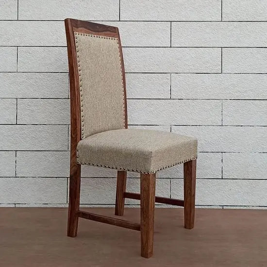 Solid Sheesham Wood and Full upholstered Mira Dining Chair in Natural Finish with Jute Fabric. 