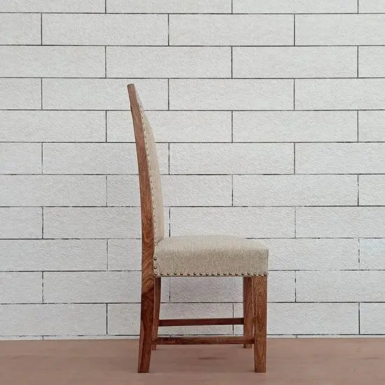 Sheesham Wood and Full upholstered Mira Dining Chair in Natural Finish with Jute Fabric. 