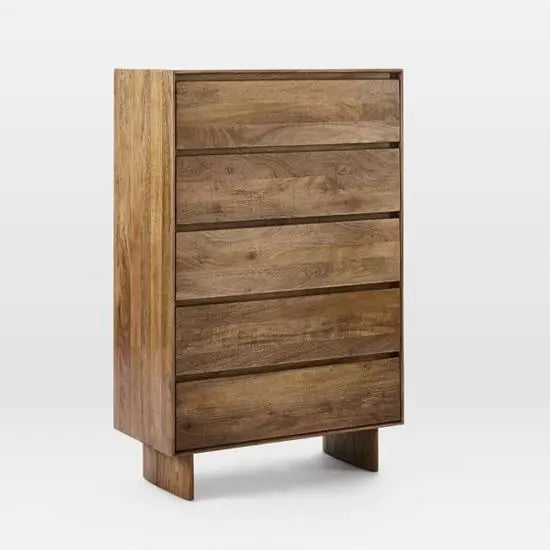 Mango Wood Five Drawer Modern 5D Dresser. 