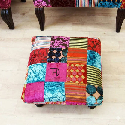 Wooden Carving leg Muti patchwork Chowki.