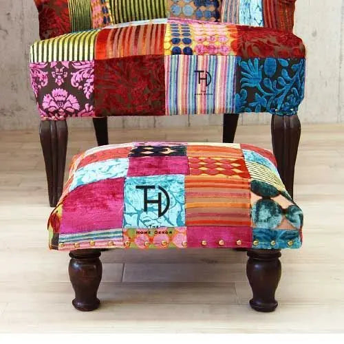 Solid Wood Carving leg Muti patchwork Chowki.