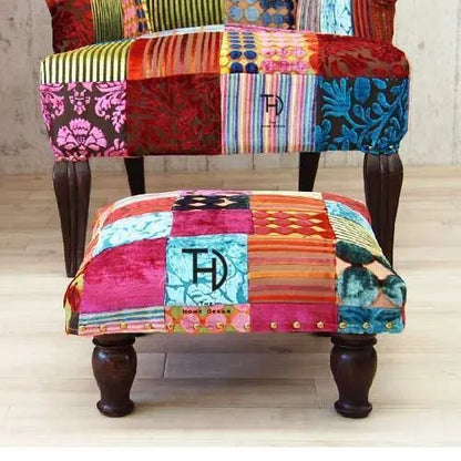 Solid Wood Carving leg Muti patchwork Chowki.